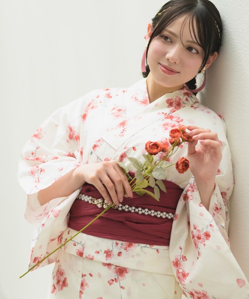BOTAN 二部式浴衣 3点 セット 帯 下駄 花柄 簡単 セパレート