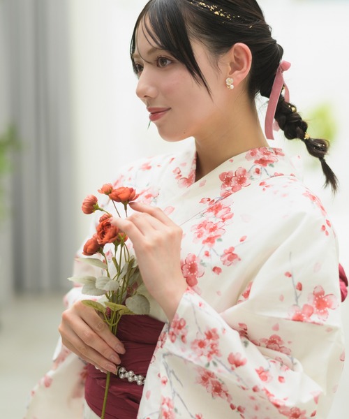 お任せ下駄+お任せ白兵児帯+黄色系帯締めつき◆大人浴衣◆紫水芭蕉咲く古典ゆかた 浴衣 7点セット フルセット ( へこ帯 下駄 着付け小物セット
