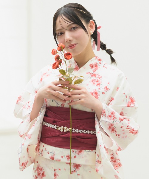 Free Girl 浴衣・帯・下駄セット 浴衣 「下駄付き兵児帯ゆかた5点セット」浴衣・兵児帯・腰紐2本