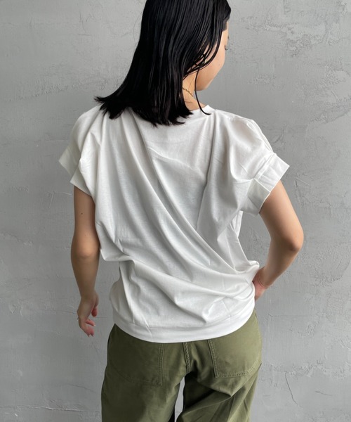 新品タグ付き　ミズイロインド　フリルスリーブ　クルーネックカットソー セール】[mizuiro ind/ミズイロインド] フリルスリーブ クルー