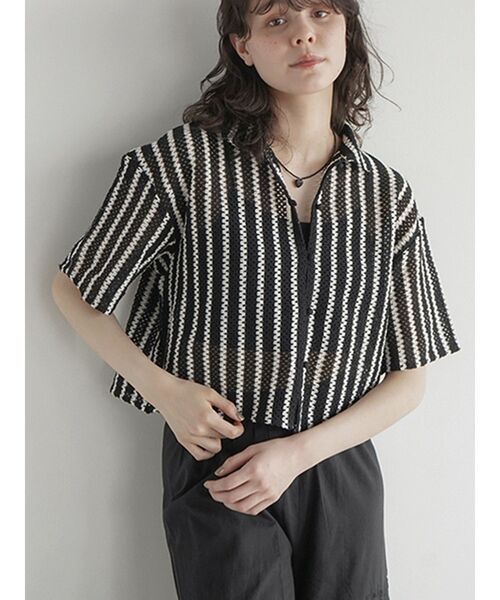 ブラウス シャツ Striped mesh shirt レディース