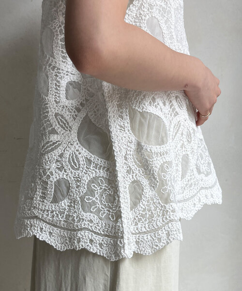 DouDou ブラウス シャツ 刺繍前後2WAYレースタンク レディース
