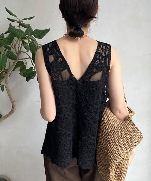 DouDou（ドゥドゥ） ブラウス シャツ 刺繍前後2WAYレースタンク