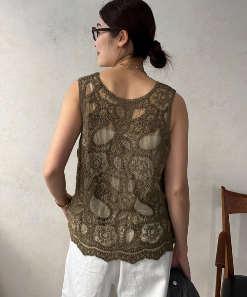 ブラウス シャツ 刺繍前後2WAYレースタンク レディースの画像