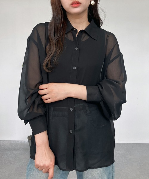 ブラウス シャツ 「セットアイテム」シアーシャツ＋タンクトップ レディース AS KNOW ブラウス シャツ ○シアーシャツとタンクトップ 2点
