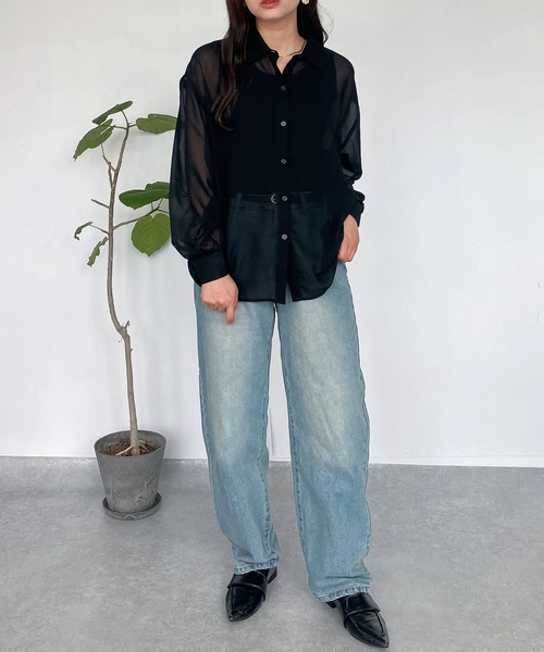 ブラウス シャツ 「セットアイテム」シアーシャツ＋タンクトップ レディース AS KNOW ブラウス シャツ ○シアーシャツとタンクトップ 2点