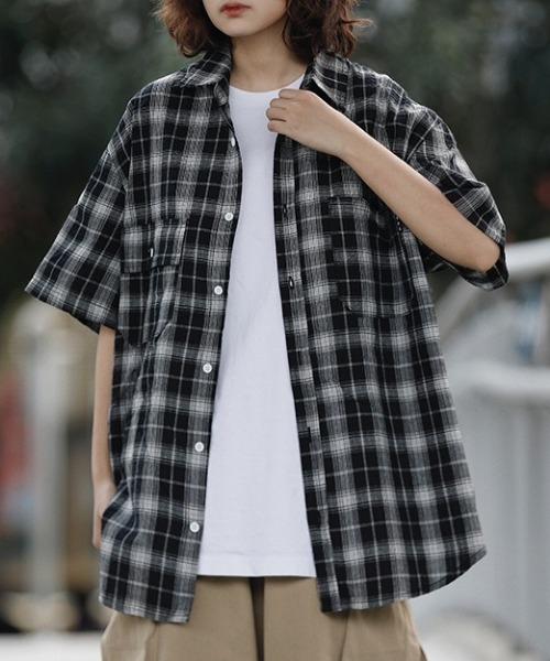 チェック 半袖 シャツ ユニセックス カジュアル トップス nr9620 MGV シャツ 半袖オンブレチェックシャツ メンズ : ZOZOTOWN