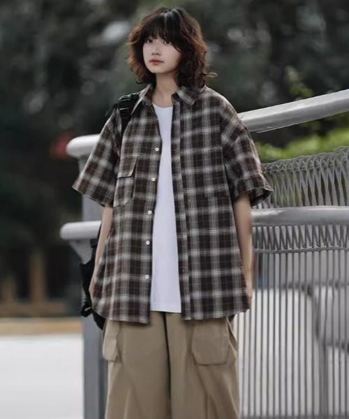 THECOLDESTMOMENT チェック シャツ 半袖 ブラウン M TCM THECOLDESTMOMENT チェック シャツ 半袖 ブラウン M TCM