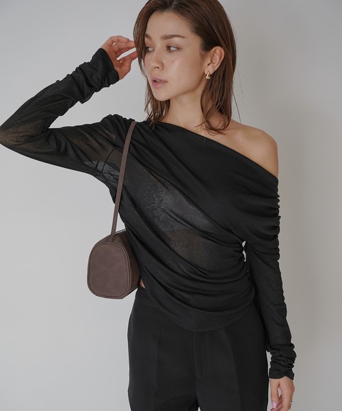 tシャツ アシンメトリー ドレープ プルオーバー KINO THE KEI レディース KINO THE KEI tシャツ アシンメトリー ドレープ プルオーバー