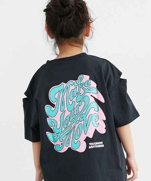 tシャツ ビッグシルエット 袖開きバックプリント半袖Tシャツ キッズ