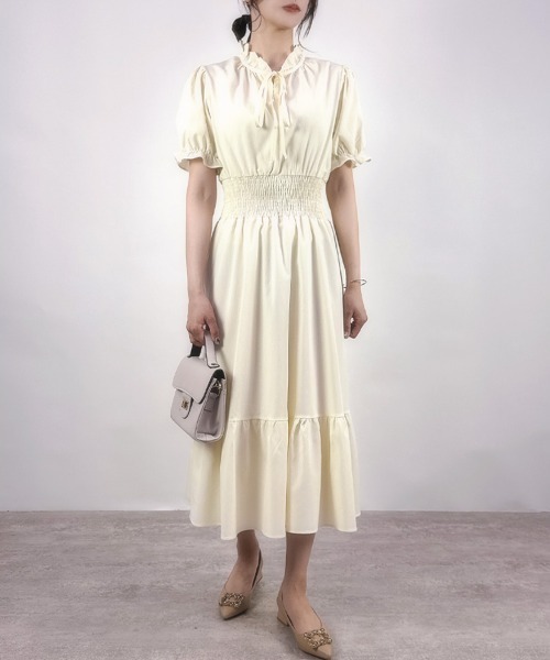 CLOTHY ワンピース 半袖 「甘さをひとさじ、上品フェミニンな1枚