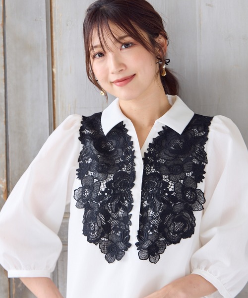 ローズティアラ（Rose Tiara）/【接触冷感/手洗いOK】ケミカルレースブラウス Rose Tiara（ローズティアラ） ブラウス シャツ 「接触冷感/手洗いOK
