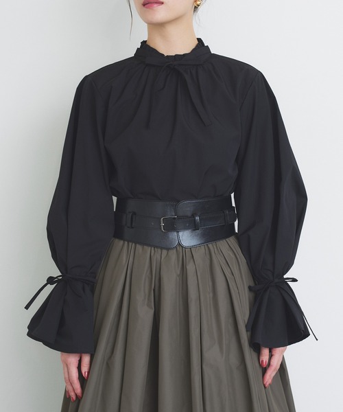 ナルシス サテンリボンブラウス 黒 Narcissus - ナルシス サテンリボンブラウス 黒の通販 by n｜ナルシス
