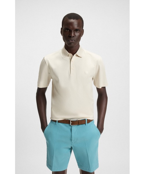 現行モデル ヒューゴボス シルケットコットンポロシャツ ダブルモノグラム 黒 BOSS（HUGO BOSS） ポロシャツ 半袖 シルケットコットン ダブル