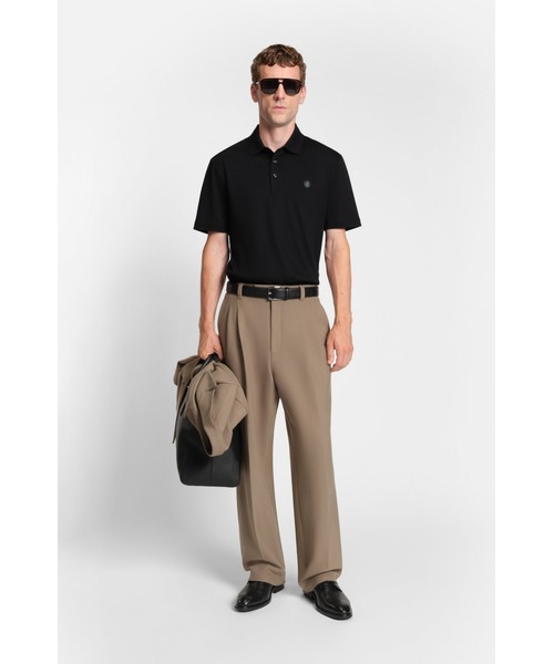 現行モデル ヒューゴボス シルケットコットンポロシャツ ダブルモノグラム 黒 BOSS（HUGO BOSS） ポロシャツ 半袖 シルケットコットン ダブル