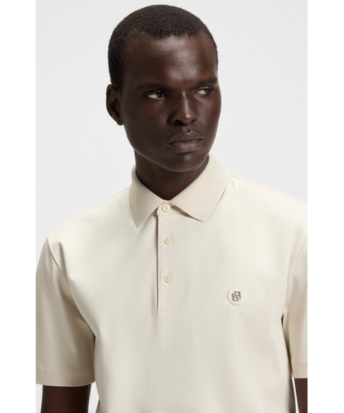 現行モデル ヒューゴボス シルケットコットンポロシャツ ダブルモノグラム 黒 BOSS（HUGO BOSS） ポロシャツ 半袖 シルケットコットン ダブル