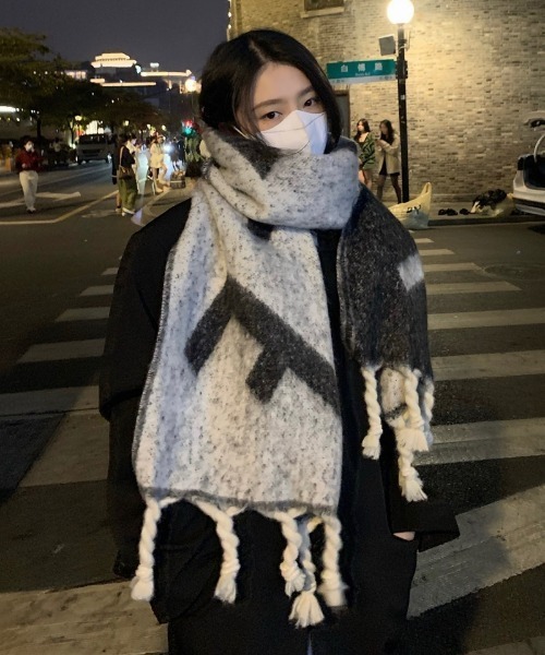 マフラー ストール モヘア ボリューム フリンジF柄マフラー レディース | ブランド登録なし