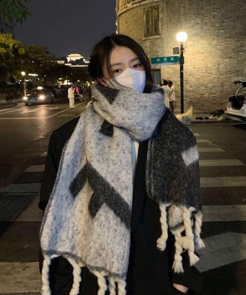 マフラー ストール モヘア ボリューム フリンジF柄マフラー レディース | ブランド登録なし | 09