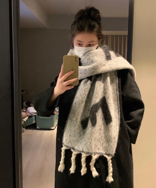 マフラー ストール モヘア ボリューム フリンジF柄マフラー レディース | ブランド登録なし | 12