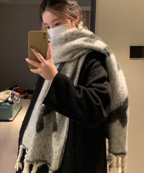 マフラー ストール モヘア ボリューム フリンジF柄マフラー レディース | ブランド登録なし | 14