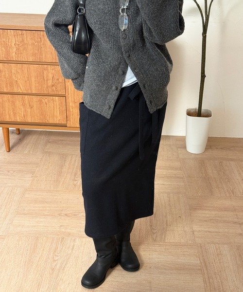 MUHET（ミュエータ） スカート wool-blend tie-waist pocket skirt