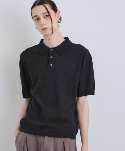 グッチ　黒　ニットポロシャツ　GGマーク　L（小さめ） シルクコットン ニット ポロシャツ ・ネイビー | GUCCI公式