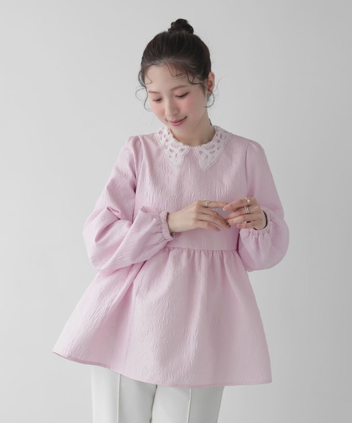 【タグ付き】Fitmore 完売品 ジャガードレース襟ペプラムトップス Fit more（フィットモア） ジャガードレース襟ペプラムトップス