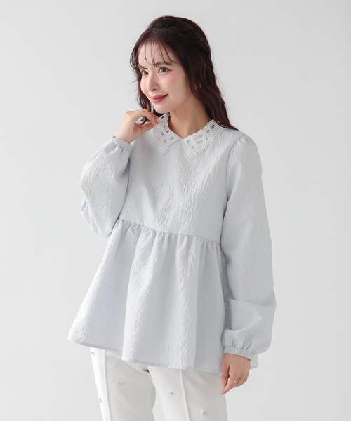 Fit more（フィットモア） ジャガードレース襟ペプラムトップス