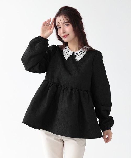 Fit more（フィットモア） ジャガードレース襟ペプラムトップス