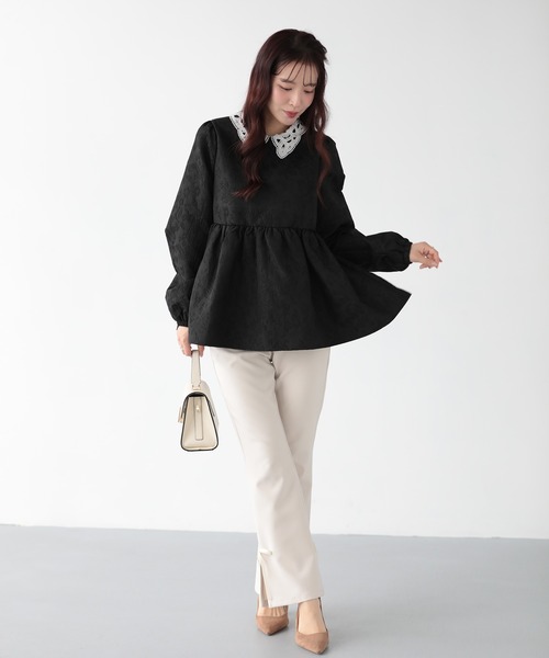 Fit more（フィットモア） ジャガードレース襟ペプラムトップス