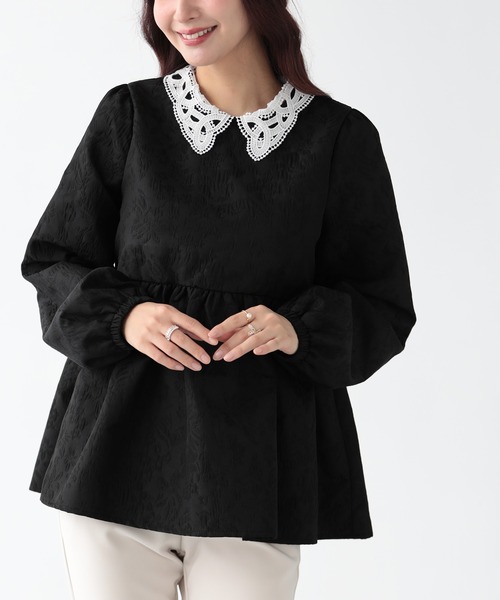 Fit more（フィットモア） ジャガードレース襟ペプラムトップス