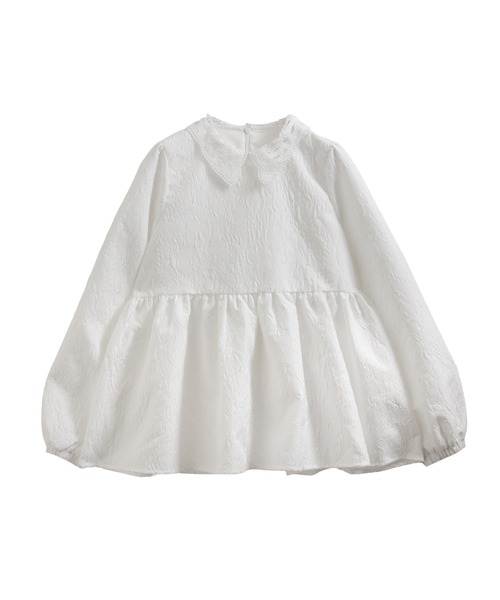 Fit more（フィットモア） ジャガードレース襟ペプラムトップス