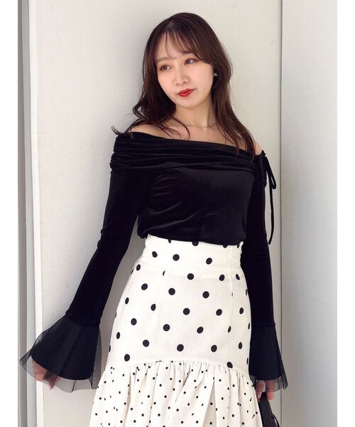 dazzlin（ダズリン） tシャツ シアーベロアオフショルトップス