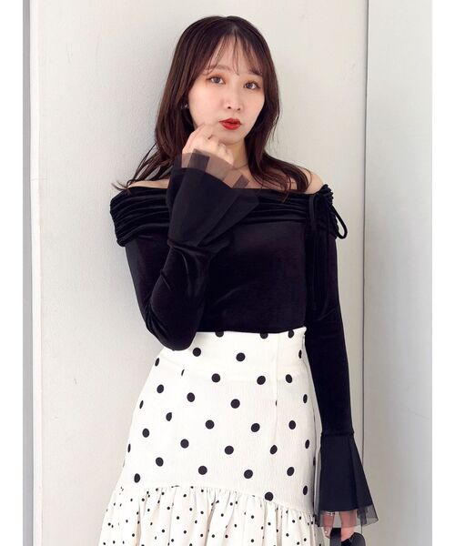 dazzlin（ダズリン） tシャツ シアーベロアオフショルトップス