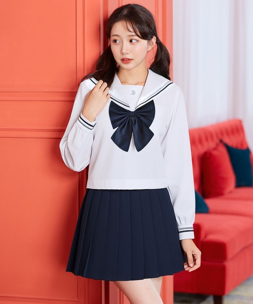 コスプレ 「制服コスプレ3点セット」ホワイト×ネイビーセーラー服 長袖