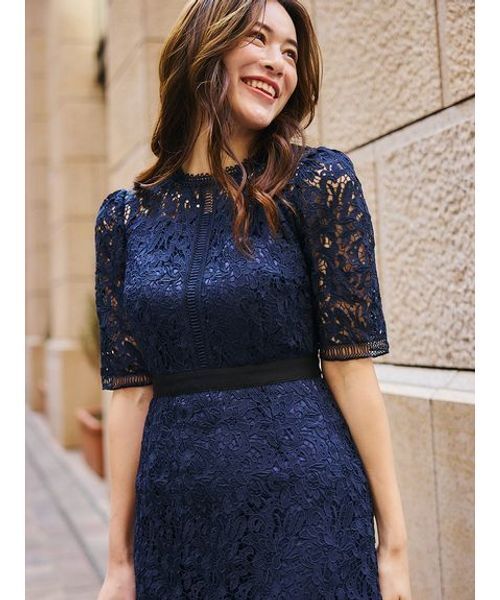 CELFORD ボウタイレースワンピース　ネイビー　36 CELFORD セルフォード ボウタイレースドレス ネイビー系 | 結婚式