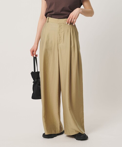 ワイドパンツ パンツ セルロースナイロン ツイル タック ワイドパンツ ウォッシャブル レディースの画像