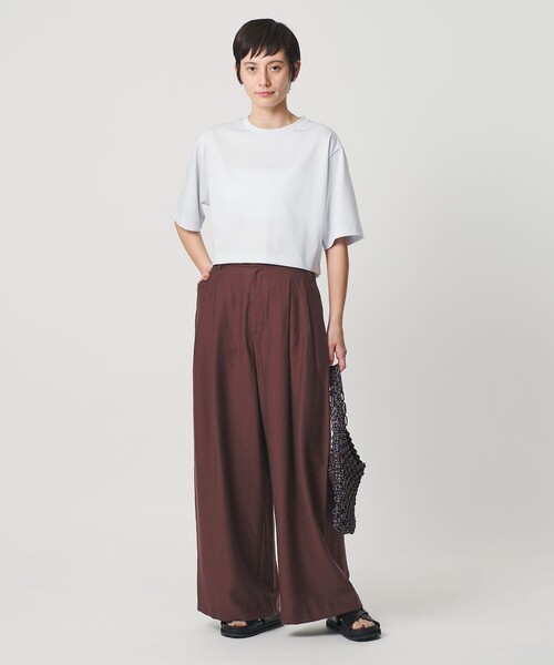 ワイドパンツ パンツ セルロースナイロン ツイル タック ワイドパンツ ウォッシャブル レディースの画像