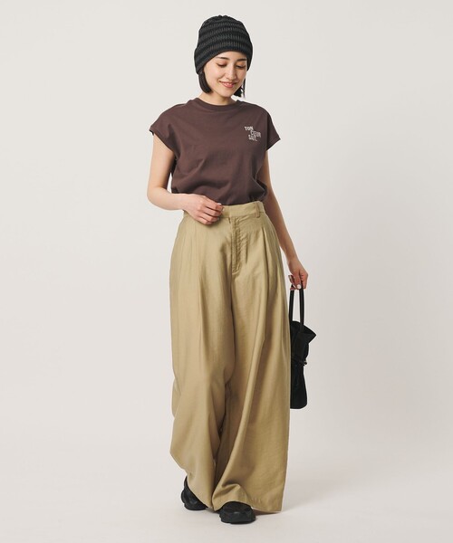 ワイドパンツ パンツ セルロースナイロン ツイル タック ワイドパンツ ウォッシャブル レディースの画像