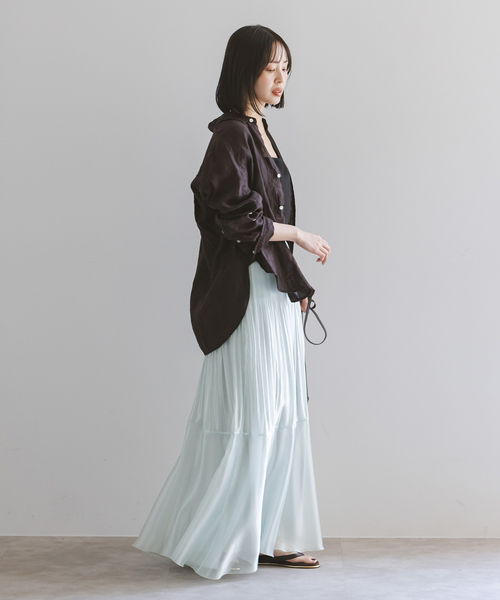 NOBLE（ノーブル） ロング スカート アクアオーガンジーマキシスカート