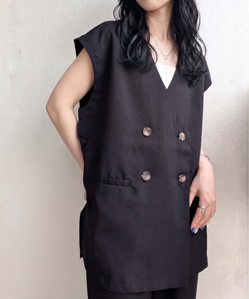 styiro（スタイロ） ベスト ジレ 夏 ノーカラー ダブルブレスト ベスト