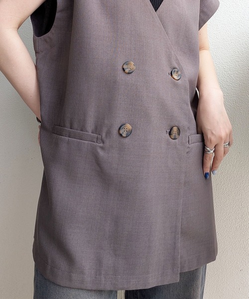 styiro（スタイロ） ベスト ジレ 夏 ノーカラー ダブルブレスト ベスト
