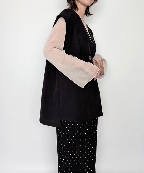 styiro（スタイロ） ベスト ジレ 夏 ノーカラー ダブルブレスト ベスト