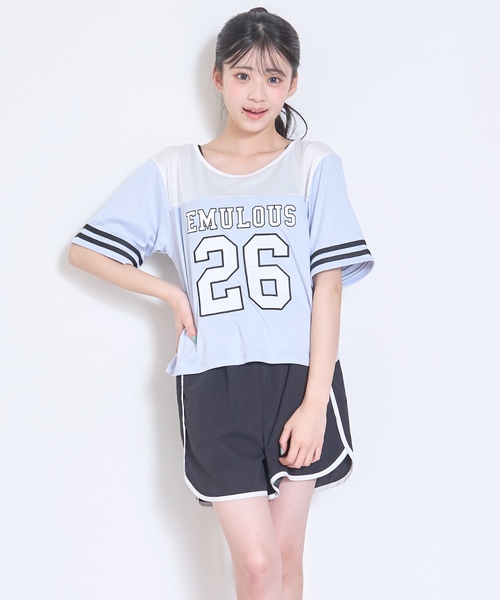 水着 「SWIM」ナンバーメッシュ4点セット水着 キッズ 子供 女の子の画像