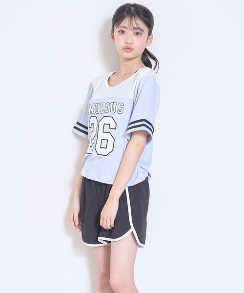 水着 「SWIM」ナンバーメッシュ4点セット水着 キッズ 子供 女の子の画像