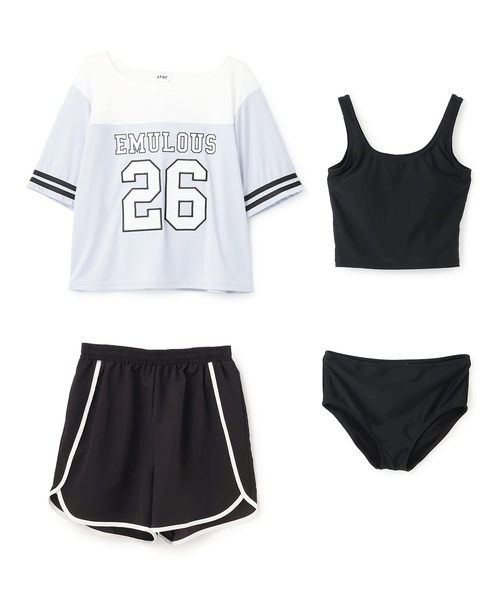 水着 「SWIM」ナンバーメッシュ4点セット水着 キッズ 子供 女の子の画像