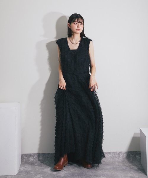 「SMILE ORCHID」 ノースリーブワンピース M ブラック レディース_画像3