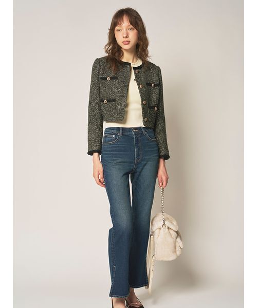 新品【LILY BROWN】ノーカラーツイードジャケット ブラック LILY BROWN（リリーブラウン） ジャケット ノーカラージャケット