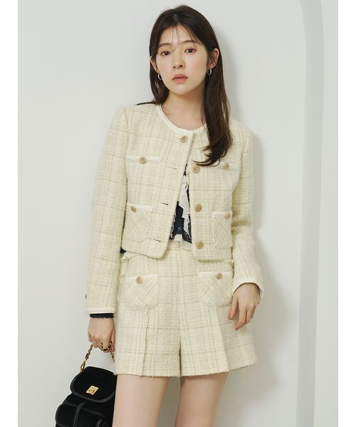 新品【LILY BROWN】ノーカラーツイードジャケット ブラック LILY BROWN（リリーブラウン） ジャケット ノーカラージャケット