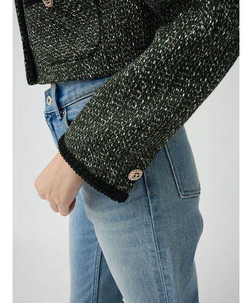 新品タグ付✨リリーブラウン　ノーカラーツイードジャケット　アイボリー　F LILY BROWN（リリーブラウン） ジャケット ノーカラージャケット